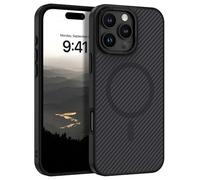 GUAGUA Coque de protection pour iPhone 16 Pro, compatible avec MagSafe - Magnétique - Design en fibre de carbone - Anti-chocs - En TPU et polycarbonate (6,3'') - Noir