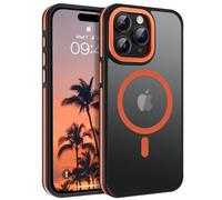 GUAGUA Coque magnétique pour iPhone 15 Pro Max, Coque compatible avec MagSafe, Opoco de protection Case pour dames Fine Anti-rayures givré translucide antichoc 6,7 pouces, orange