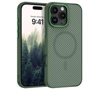 GUAGUA Coque magnétique pour iPhone 16 Pro, compatible avec MagSafe, fibre de carbone, étui léger, résistant aux chocs, TPU fin, antidérapant, anti-rayures, protection anti-jaunissement, boîtier vert