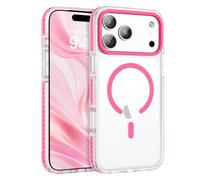 GUAGUA Coque pour iPhone 17 Pro Max 6.9" Compatible avec MagSafe Recharge sans Fil Protection Antichoc Qualité Militaire Résistante aux Rayures et aux Chocs Dos Transparente, Rose Vif