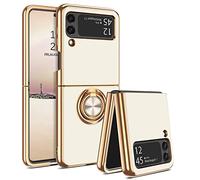 GUAGUA Coque pour Samsung Z Flip 4, avec 360 ° Ring Holder Slim Cute Shockproof Kickstand Support Magnétique Car Mount Women Girl Protective Phone Cover pour 6,7 Pouces Galaxy Z Flip 4 5G, Blanche/Or