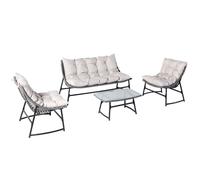 GUAHANA - Salon de jardin avec canapé fauteuils et table basse rectangulaire gris en résine
