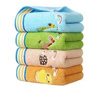 Guaksxi Lot de 4 gants de toilette pour enfant, doux, 4 couleurs, 100 % coton, serviettes de bain pour le visage, bébé, pour enfants, 25 x 50 cm, motif animal multicolore