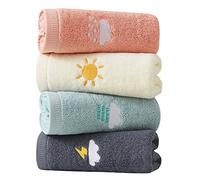 Guaksxi Lot de 4 Gants de Toilette pour Enfants, Serviettes de Bain Douces, 4 Couleurs, 100% Coton, 25 x 50 cm