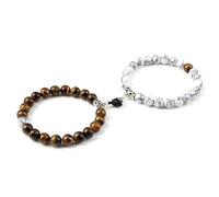 Gualiy 2Pcs Bracelet en Perles Homme, Bracelet Œil de Tigre Turquoise 8mm avec Cœur Bracelets Elastique Femme Pierre 18-19CM
