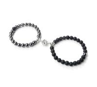 Gualiy 2Pcs Bracelet Homme en Perle, Bracelet en Hématite Mate de 8mm avec Fleur Bracelets Elastique pour Femmes 18CM