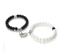 Gualiy 2Pcs Bracelet Perles Homme, Bracelet en Porcelaine Blanc Polie de 8mm avec Cœur Bracelets Elastique Femme Pierre 18-19CM