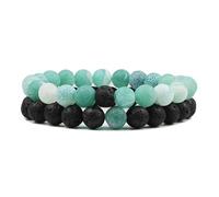 Gualiy 2Pcs Bracelet Pierre Homme, Bracelet de Perles de Lave Vert 8mm Elastique Bracelets Pierres pour Femmes 18CM