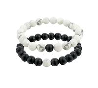 Gualiy 2Pcs Bracelets Hommes Pierres, Bracelet Turquoise Mat 8mm Bracelets Pierre Femme Elastique 18-20CM