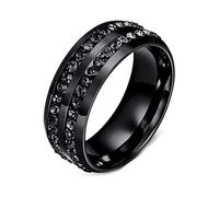 Gualiy Bague Acier Homme, Bague de Fiancailles Femme Noir Bague 2 Rangs Zircone Large 8mm Bague Taille 54