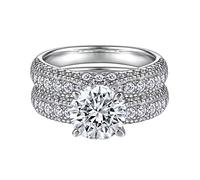 Gualiy Bague Argent 925 Femme Fiancaille, Bague de Fiancaille Femme Ensemble de 2 Bagues 4 Griffes Rond Oxyde de Zirconium Taille 61.5