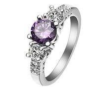 Gualiy Bague Argent Zirconium Femme, Bague Femmes Plaqué Argent Ronde Forme avec Violet et Blanc Oxyde de Zirconium Bagues Taille 62