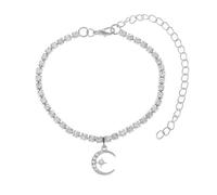 Gualiy Bracelet Chevilles Argent, Lune Étoile avec Zirconium Bracelet Cheville Femme Reglable 21.2+10cm