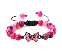 Gualiy Bracelet de Perle, Bracelet en Pierre Agate 8mm avec Papillon Bracelets Reglable Pierre pour Hommes Femmes 17-28CM