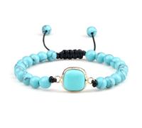 Gualiy Bracelet de Pierre, Bracelet Turquoise 6mm avec Breloque Carré Bracelets de Pierre Réglable pour Hommes Femmes 17-28CM