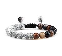 Gualiy Bracelet en Perles Homme, Bracelet en Pierre Agate 8mm Bracelets Reglable Pierres pour Femmes 17-30CM