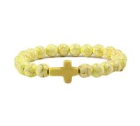 Gualiy Bracelet en Pierre, Bracelet Turquoise Jaune 8mm avec Croix Bracelets Perles Elastique pour Hommes Femmes 21CM