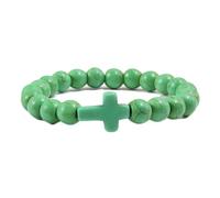 Gualiy Bracelet en Pierre Homme, Bracelet Turquoise Vert 8mm avec Croix Bracelets Perle Elastique pour Femmes 17CM