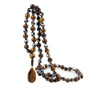 Gualiy Bracelet en Pierre Naturelle Homme, Bracelet Œil de Tigre 6mm avec Pendentif LarmeBracelets Perle Elastique pour Femmes