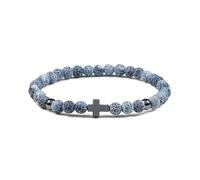 Gualiy Bracelet en Pierres, Bracelet en Pierre Bleu Foncé de 6mm avec CroixBracelets Élastique pour Hommes Femmes