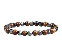 Gualiy Bracelet en Pierres, Bracelet Œil de Tigre 6mm Bracelets Elastique pour Hommes Femmes 19CM