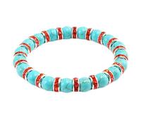 Gualiy Bracelet en Pierres, Bracelet Turquoise 8mm avec Zirconium Rouge Orangé Bracelets Élastique pour Hommes Femmes 18CM