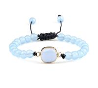 Gualiy Bracelet Homme Pierre, Bracelet en Pierre Bleu de 6mm avec Breloque Carré Bracelets Femme Reglable 17-28CM
