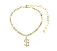 Gualiy Bracelet Or Cheville Femme, Zirconium Chaîne de Tennis avec Signe du Dollar Bracelet Cheville 21+10cm