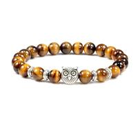 Gualiy Bracelet Perle Homme, Bracelet Œil de Tigre 8mm avec Hibou Elastique Bracelets Pierres pour Femmes 18CM