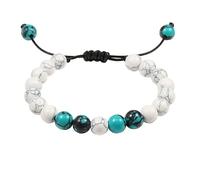 Gualiy Bracelet Perle Homme, Bracelet Turquoise Blanc et Vert 8mm Bracelets Femme Reglable 19-29CM