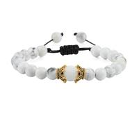 Gualiy Bracelet Perle Naturelle, Bracelet Turquoise Blanc 8mm avec Couronne Bracelets Reglable pour Hommes Femmes 19-35CM