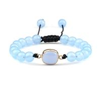 Gualiy Bracelet Pierre, Bracelet en Pierre Bleu de 8mm avec Breloque Carré Bracelets Reglable pour Hommes Femmes 17-28CM