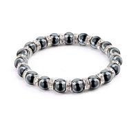 Gualiy Bracelet Pierre Naturelle Homme, Bracelet en Pierre Hématite Noir avec Zirconium Blanc Bracelets Élastique pour Femmes