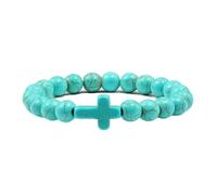Gualiy Bracelet Pierre Naturelle Homme, Bracelet Turquoise Bleu Ciel 8mm avec Croix Bracelets Élastique Pierres pour Femmes 17CM