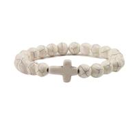 Gualiy Bracelets de Pierres, Bracelet Turquoise Jaune Clair 8mm avec Croix Elastique Bracelets Perles pour Hommes Femmes 19CM