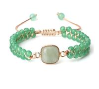 Gualiy Bracelets Homme Perles, Bracelet en Pierre Vert de 4mm avec Breloque Carré Bracelets Pierre Reglable pour Femmes 17-28CM
