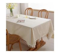 Gualiy Nappes de Table Rectangle, Nappe 140x300CM Coton Lin Nappe Table Impermeable Couleur Unie avec Pompons Nappe pour La Cuisine et Salon, Beige