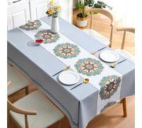 Gualiy Nappes Rectangulaires PVC, Nappe 140 x 180 Nappe Anti Taches Motif Fleurs Nappe pour Table de Cuisine, Blanc