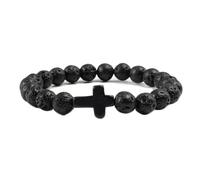 Gualiy Perle Bracelet Homme, Bracelet en Pierre de Lave 8mm avec Croix Bracelets Élastique pour Femmes 19CM