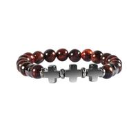Gualiy Pierres Bracelet, Bracelet Œil de Tigre 8mm avec CroixBracelets Elastique Homme Pierre