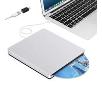 Guamar Lecteur CD externe pour Mac : USB 3.0 Superdrive pour Apple MacBook - Graveur DVD fin et portable pour ordinateur portable, PC, Windows avec adaptateur USB-C - Plug & Play en aluminium (argent)