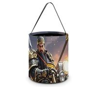 Guan Yu conduit une moto, seau à friandises d'Halloween, panier à bonbons réutilisable, sac à collation, sacs fourre-tout avec poignées pour emballer des cadeaux de fête