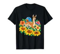 Guanaco Saute à Travers Trois Visages de Tournesol T-Shirt