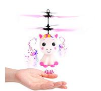 Guanan Mini Flyer Licorne avec télécommande et câble USB Licorne volante avec effet LED et hélice pilotée à la main pour enfants à partir de 6 ans