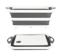 GuanBoXin Bassine pliable de 10 L avec bouchon de vidange - Planche à découper - Pour cuisine, linge, pique-nique, camping (gris)