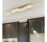 Guang Shuo Gold Plafonnier encastré à LED à intensité variable Plafonnier proche du plafond avec télécommande Luminaire moderne pour salle à manger Lustre linéaire pour plafond