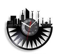 Guang trading 30cm Horloge Murale Arabie Saoudite Mecque Skyline Disque Vinyle Horloge Murale pour Chambre Islamique Mosquée Mur Art Architecture Décor À La Maison Musulman Mur Montre