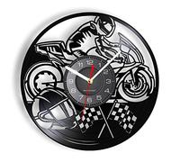 Guang trading 30CM Horloge Murale Moto Course Disque Vinyle Horloge Murale rétro Musique Album décor à la Maison Silencieux Mur Montre Motocycliste Coureur Cavalier Cadeau