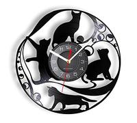 Guang trading 30CM Horloge Murale Silhouettes de Chat Ombre Art Horloge Murale Amoureux des Chats Maison Felid Disque Vinyle Silencieux Animal Montre animalerie décor