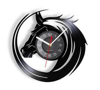 Guang trading Pendule Murale de 30CM Abstrait Cheval Mur Art tête de Cheval Horloge Murale équestre décoration Murale Horloge Moderne Disque Vinyle Horloge Amoureux des Chevaux Cadeaux
